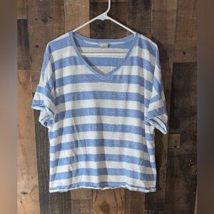 Women’s Sz 4 XXL CHICO’s Striped V-Neck Short Sleeve Top - Blue & White